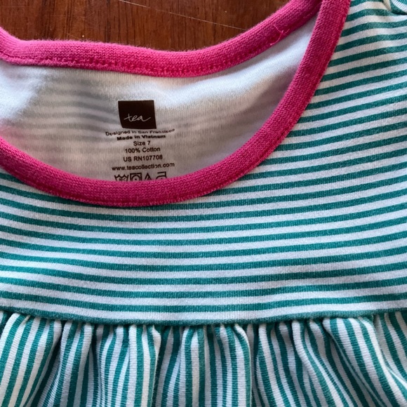 EUC Light Green Striped Tea Collection Shirt w/ Flutter Cap Sleeves & Pink Trim - Picture 2 of 6